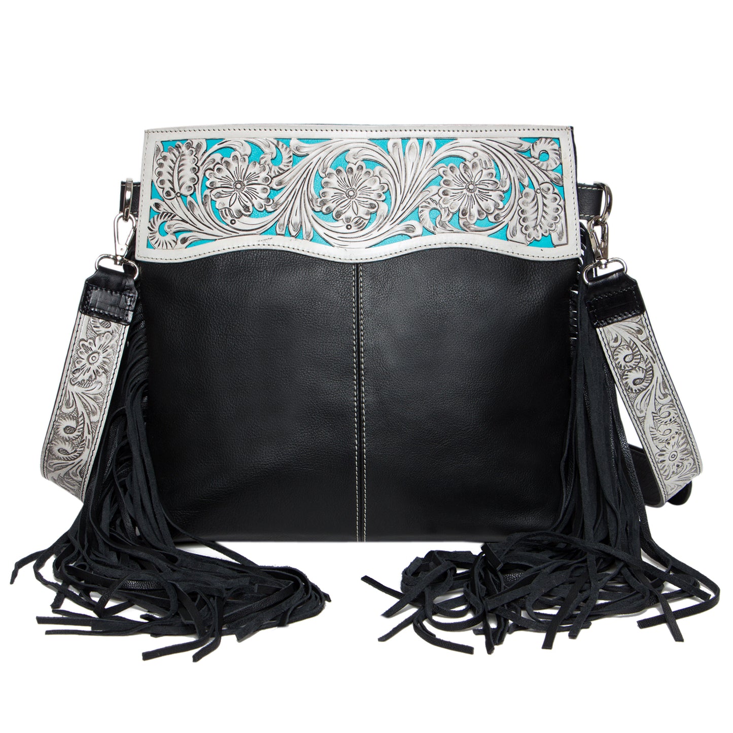 The Design Edge Tooling Hand Carved Medium Sling Bag with Turquoise Base – TLB-16