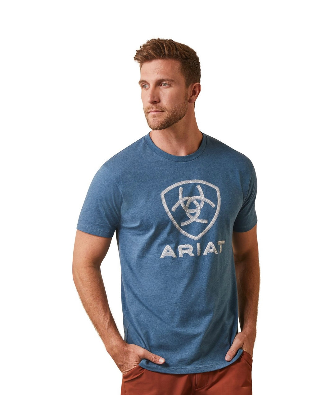 ARIAT MENS STEEL BAR LOGO SS TSHIRT STEEL BLUE
