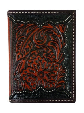 ROPER WALLET TRI-FOLD TOOLED LEATHER DARK BROWN