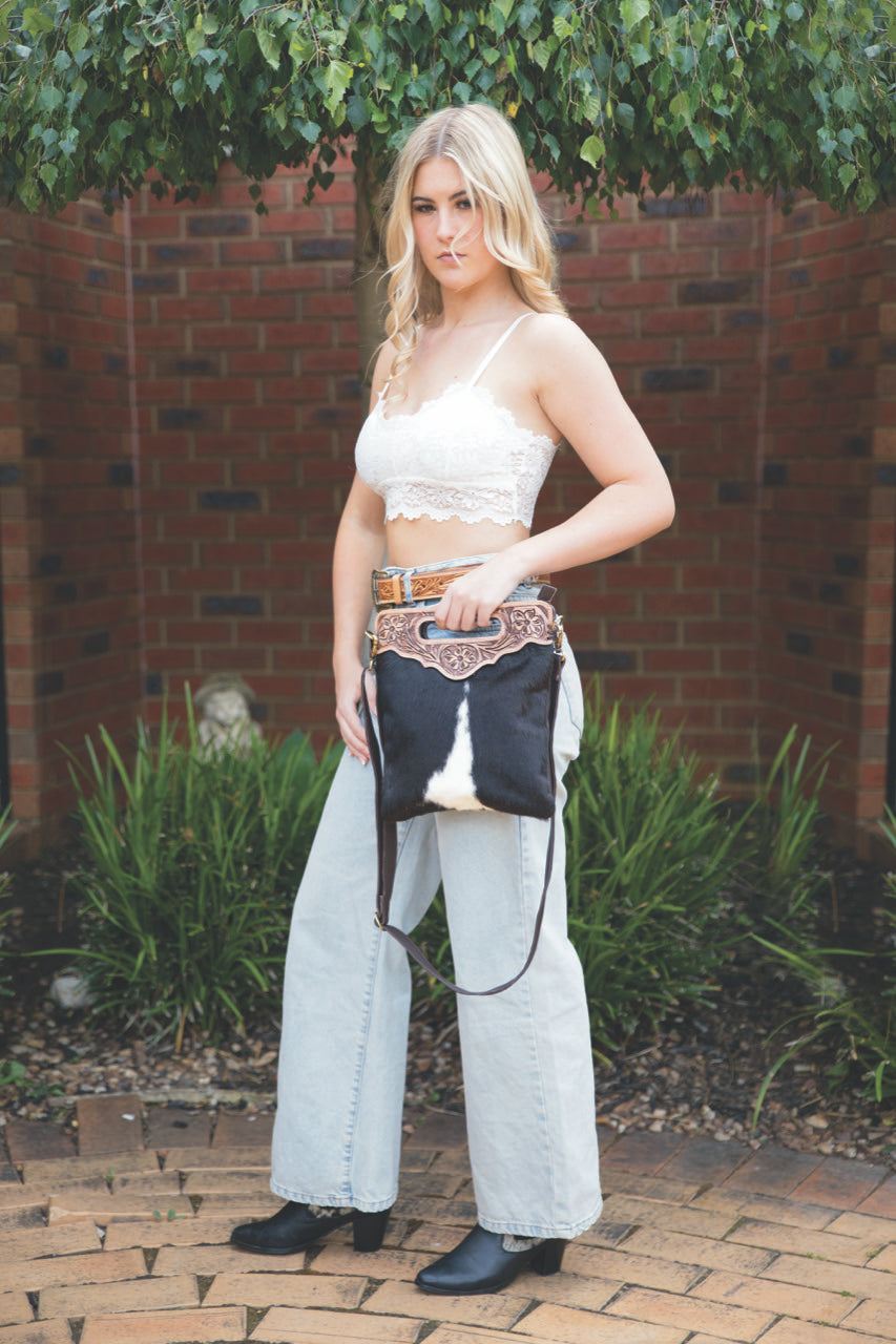 The Design Edge AB-04 Tooling Leather Sling Cowhide Bag Cali