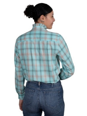 Just Country Womens Abbey Frills Full Button Mint Green Plaid