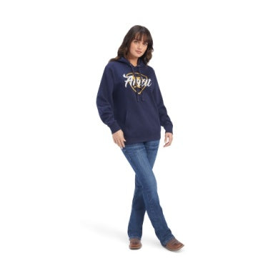 ARIAT WMNS REAL SHIELD LOGO HOODIE NAVY ECLIPSE