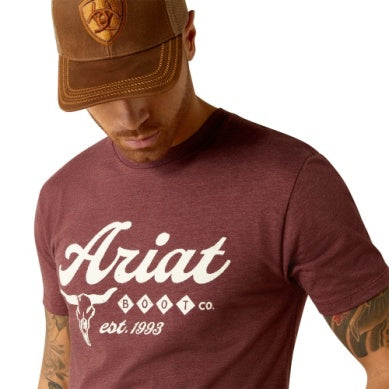 Ariat Mens Established Boot Co. Short Sleeve Tee Maroon Heather