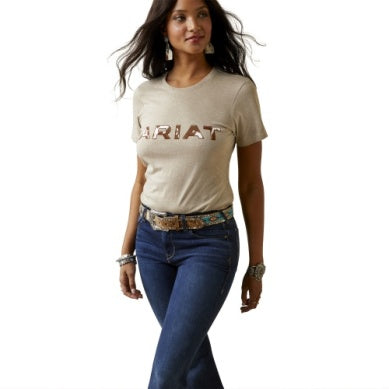 ARIAT WMNS COW SS TEE OATMEAL HEATHER