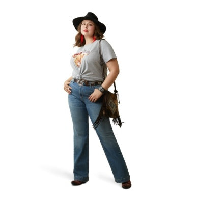 ARIAT WMS REAL HIGHLANDER ROSE SS TSHIRT HEATHER GREY
