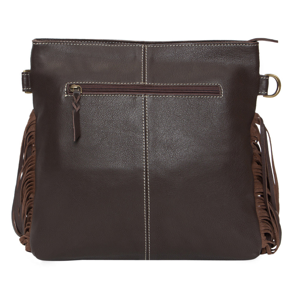 The Design Edge Brown and White Hairon Handbag with Tassels