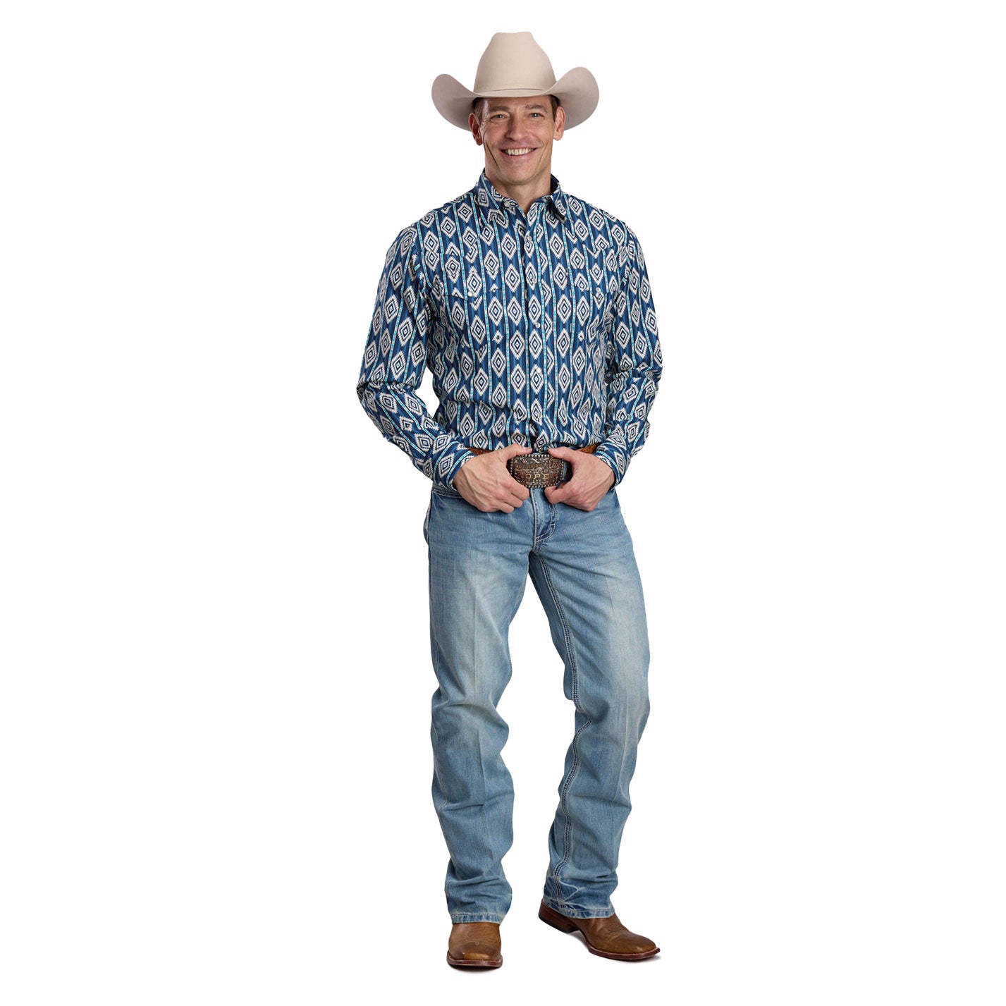 Roper Men's West Made Collection Long Sleeve Shirt Plaid Blue - 03-001-0068-0485