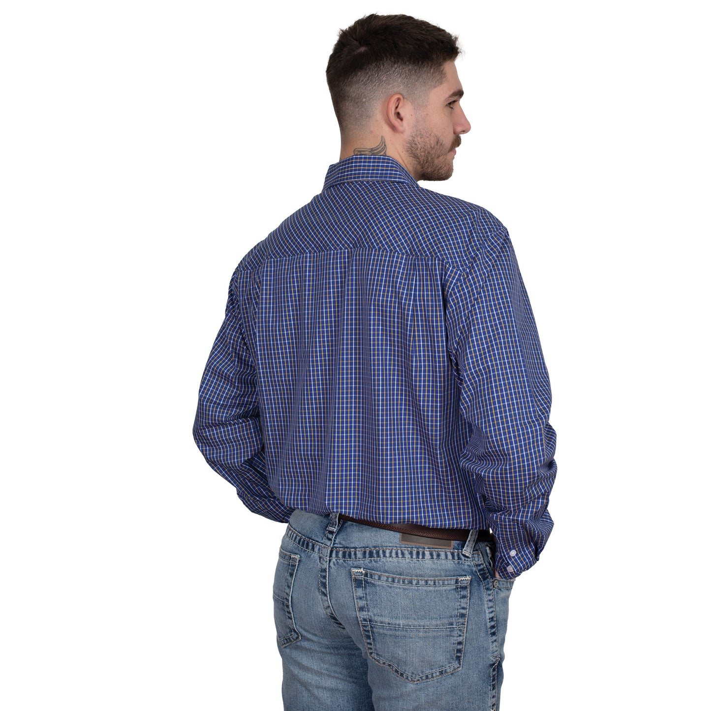 Just Country Men's Austin Full Button Workshirt -Cobalt/White/Yellow Check - MWLS2533
