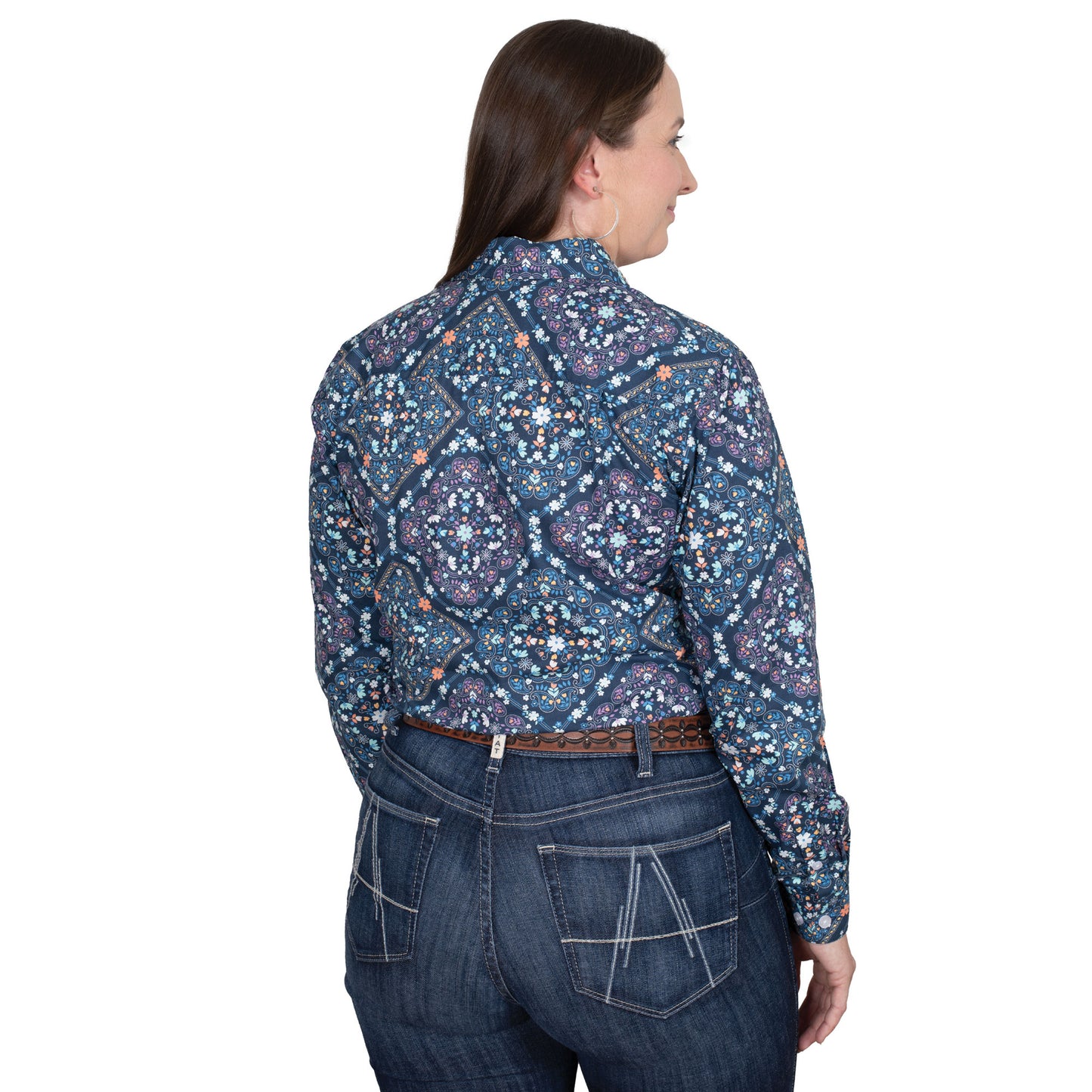 Just Country Women's Abbey Full Button Workshirt - Navy Floral Tiles WWLS2550