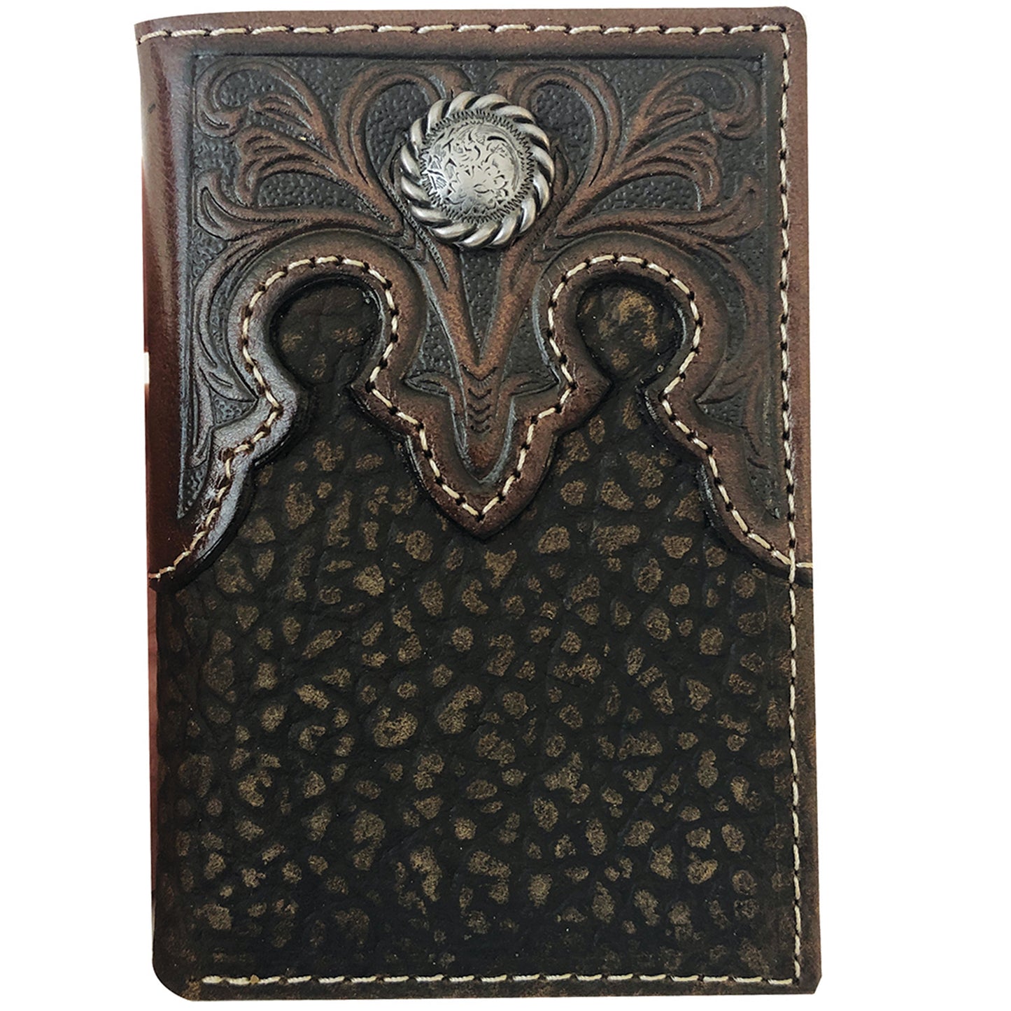 Roper Wallet - Tri Fold Tooled Yoke Brown
