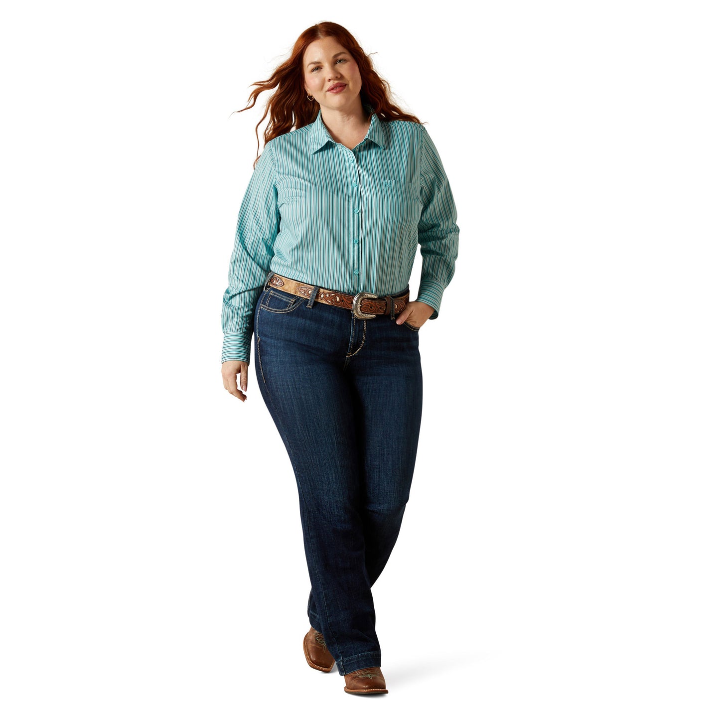 Ariat Women's Team Kirby Pro Long Sleeve Shirt - Aqua Stripe