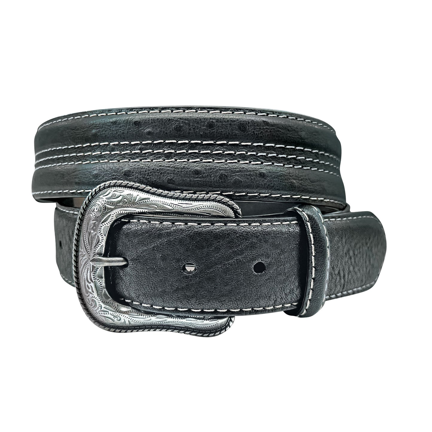 Roper Men's Belt 1/12" Genuine Leather Ostrich Print Strip - Black 8691500-001