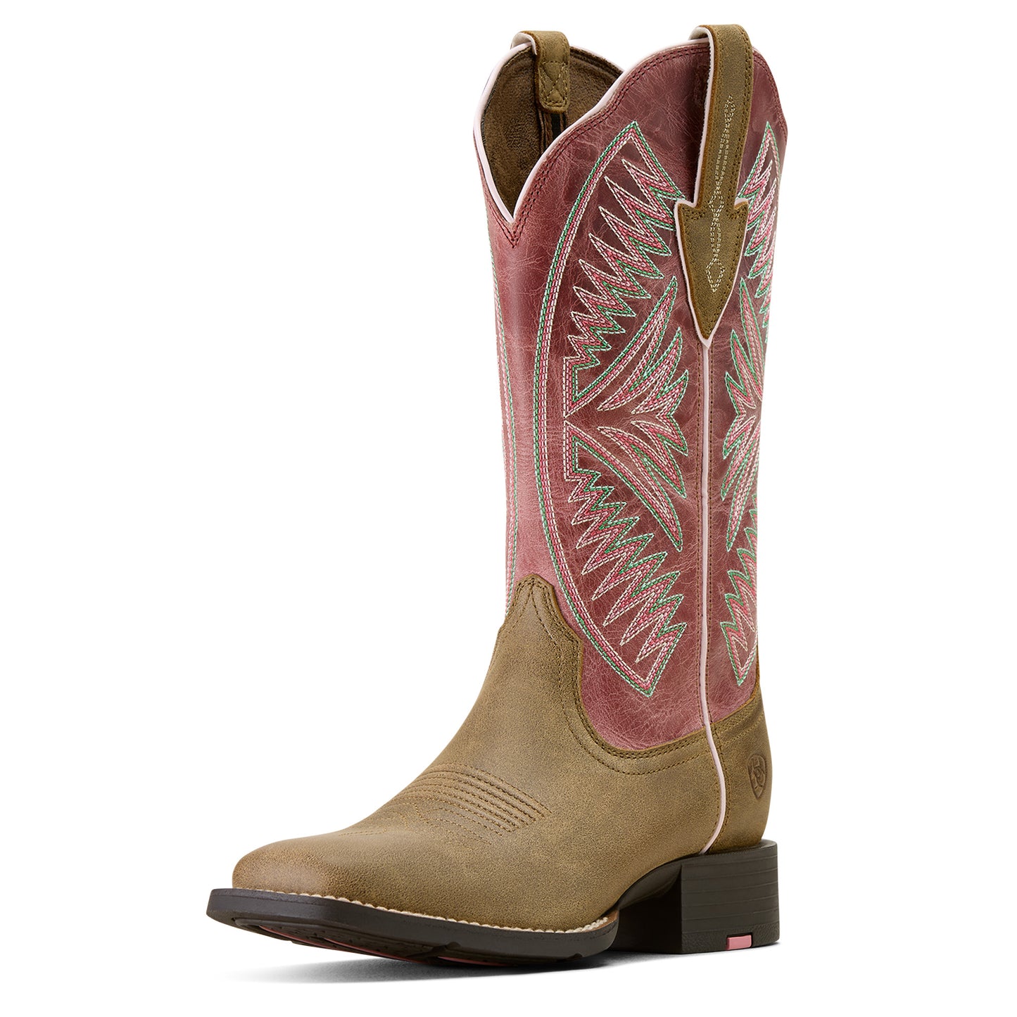 Ariat Women's Round Up Ruidoso Wide Square Toe - Brown Bomber/ Dusty Rose