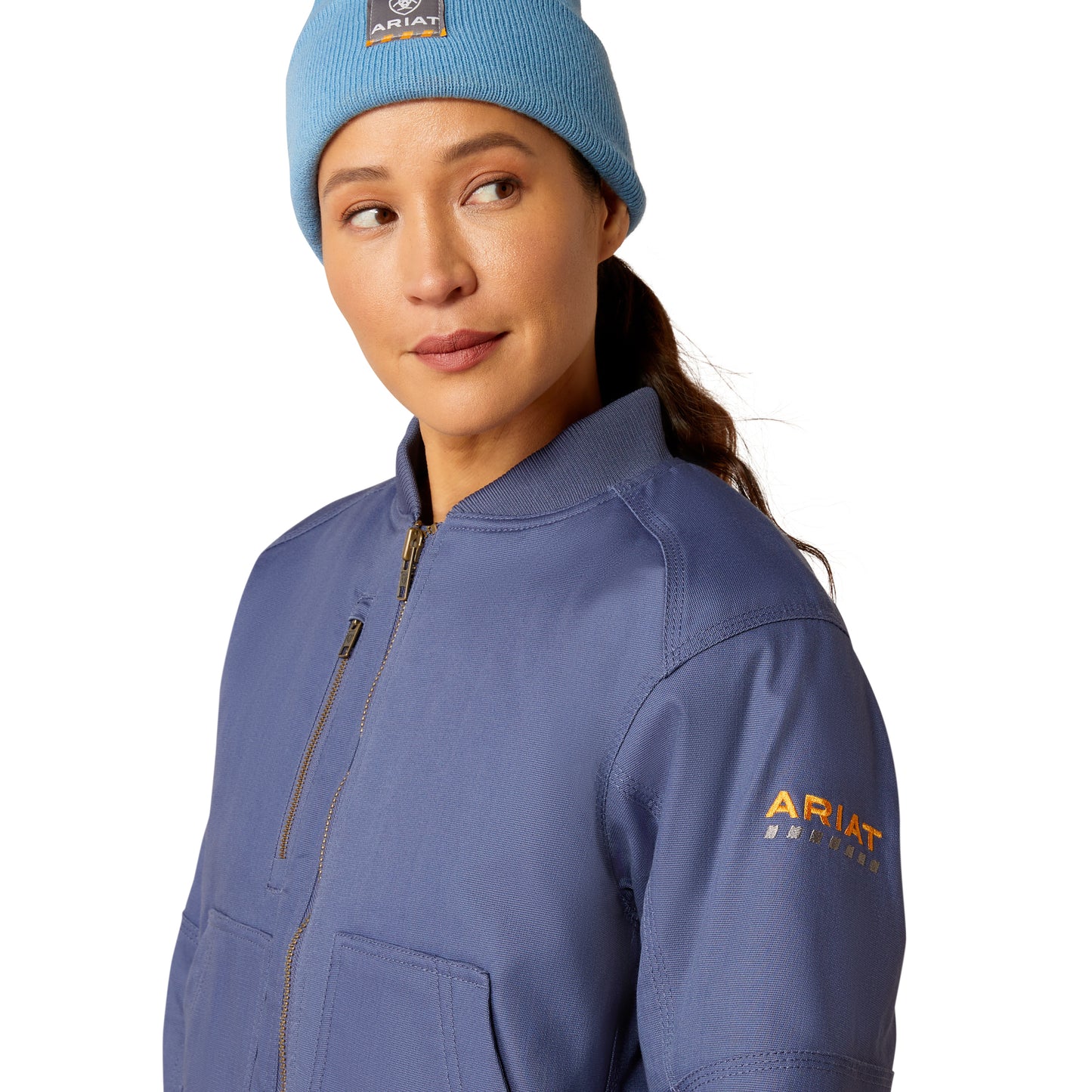 Ariat Womens Rebar Stretch Canvas Bomber Jacket Blue Indigo