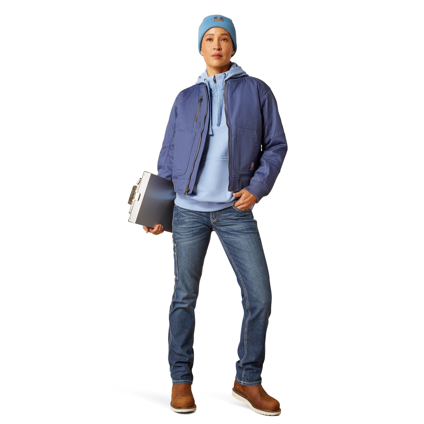 Ariat Womens Rebar Stretch Canvas Bomber Jacket Blue Indigo