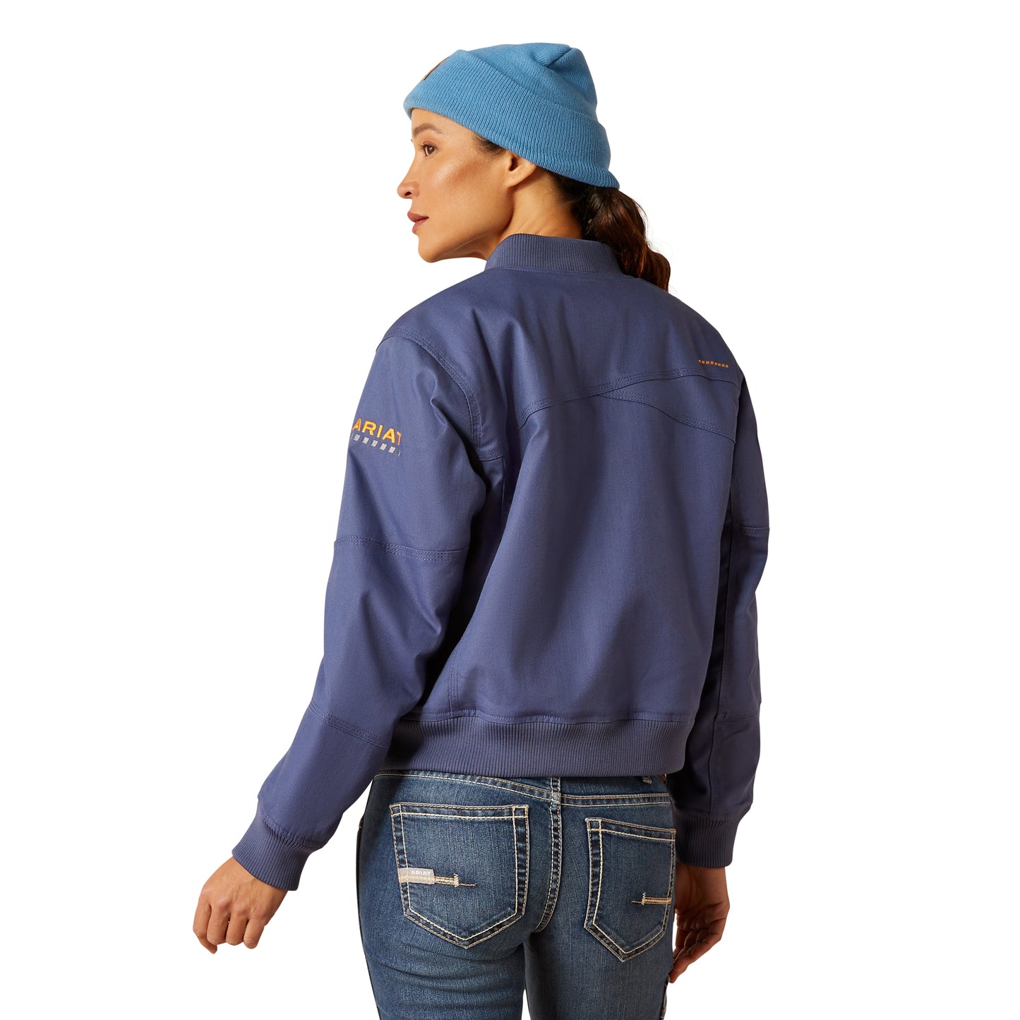 Ariat Womens Rebar Stretch Canvas Bomber Jacket Blue Indigo