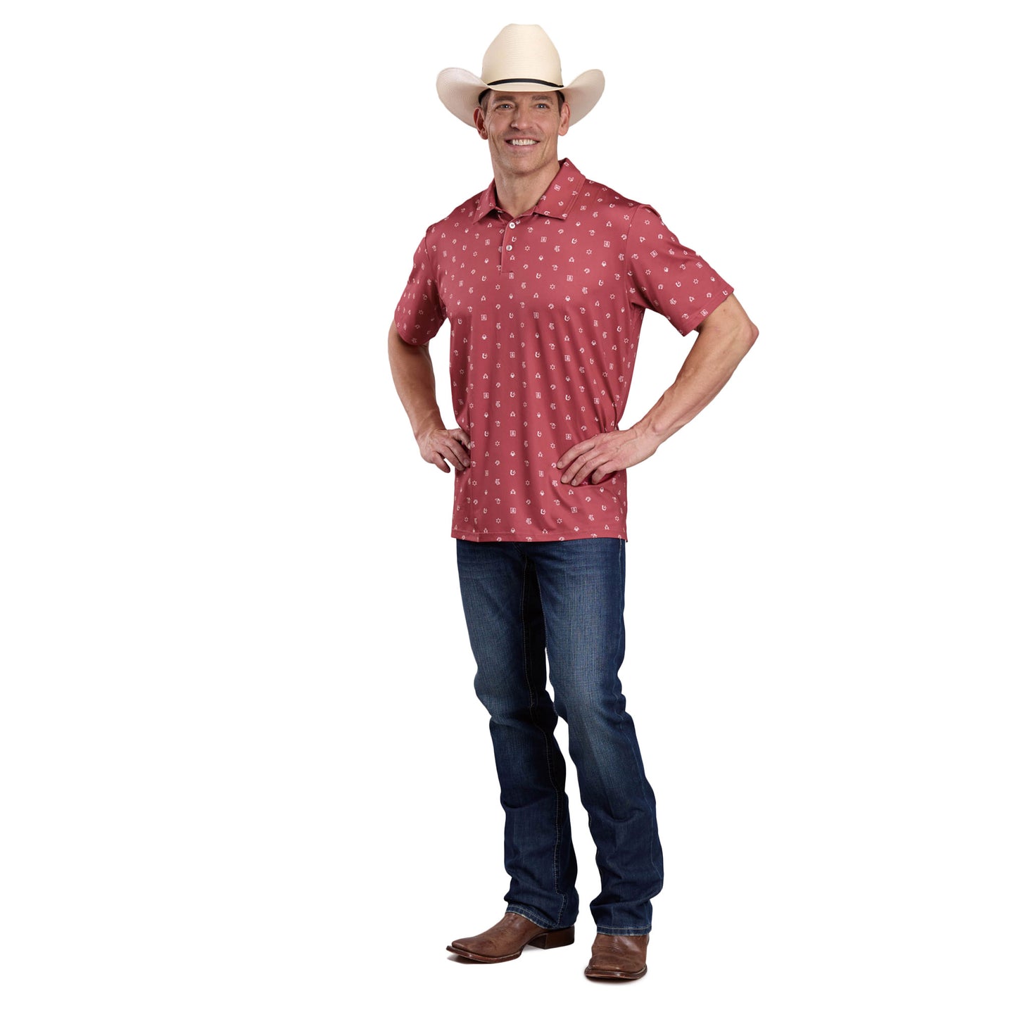 Roper Men's Active Collection Short Sleeve Polo - Red Print - 03-073-0224-0424