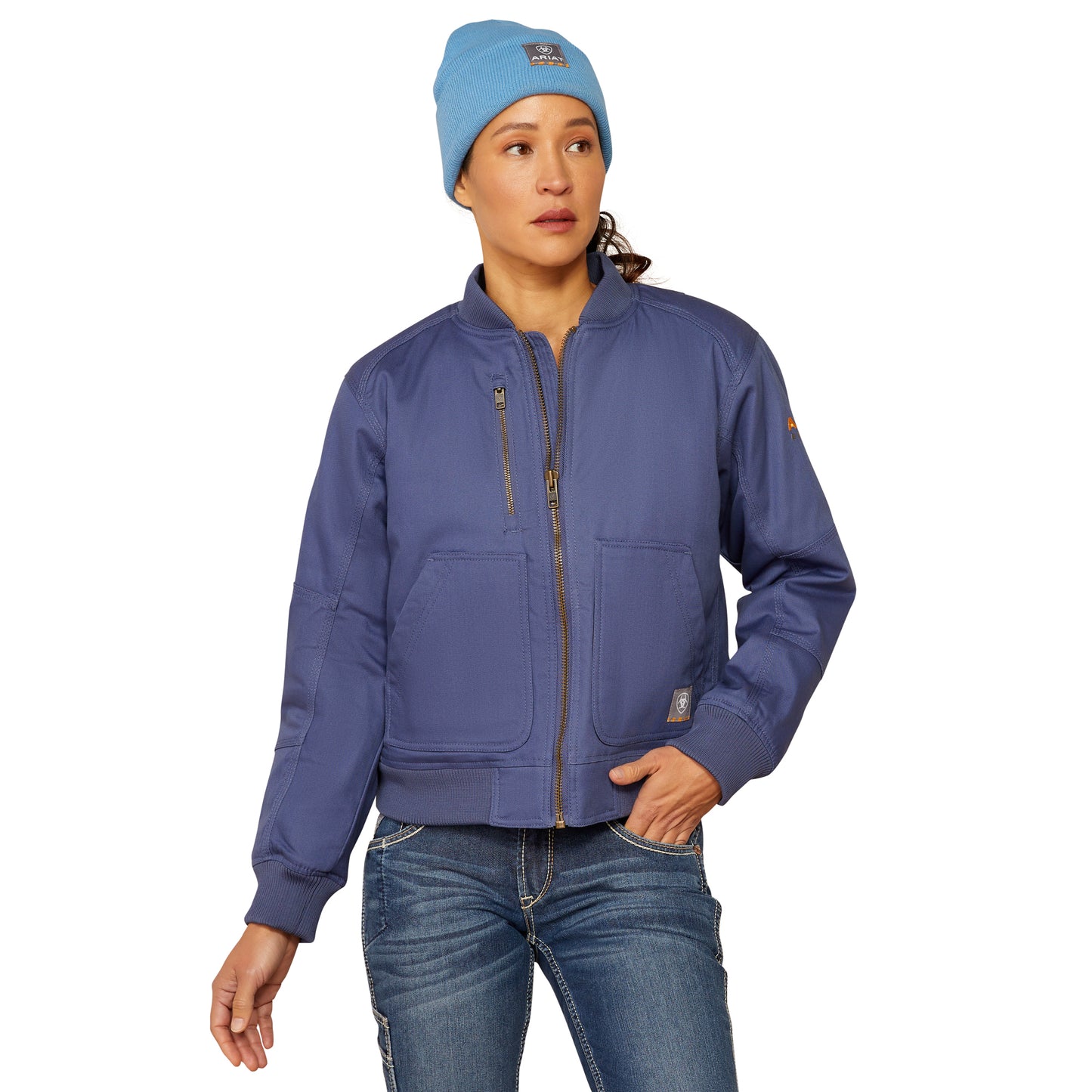 Ariat Womens Rebar Stretch Canvas Bomber Jacket Blue Indigo