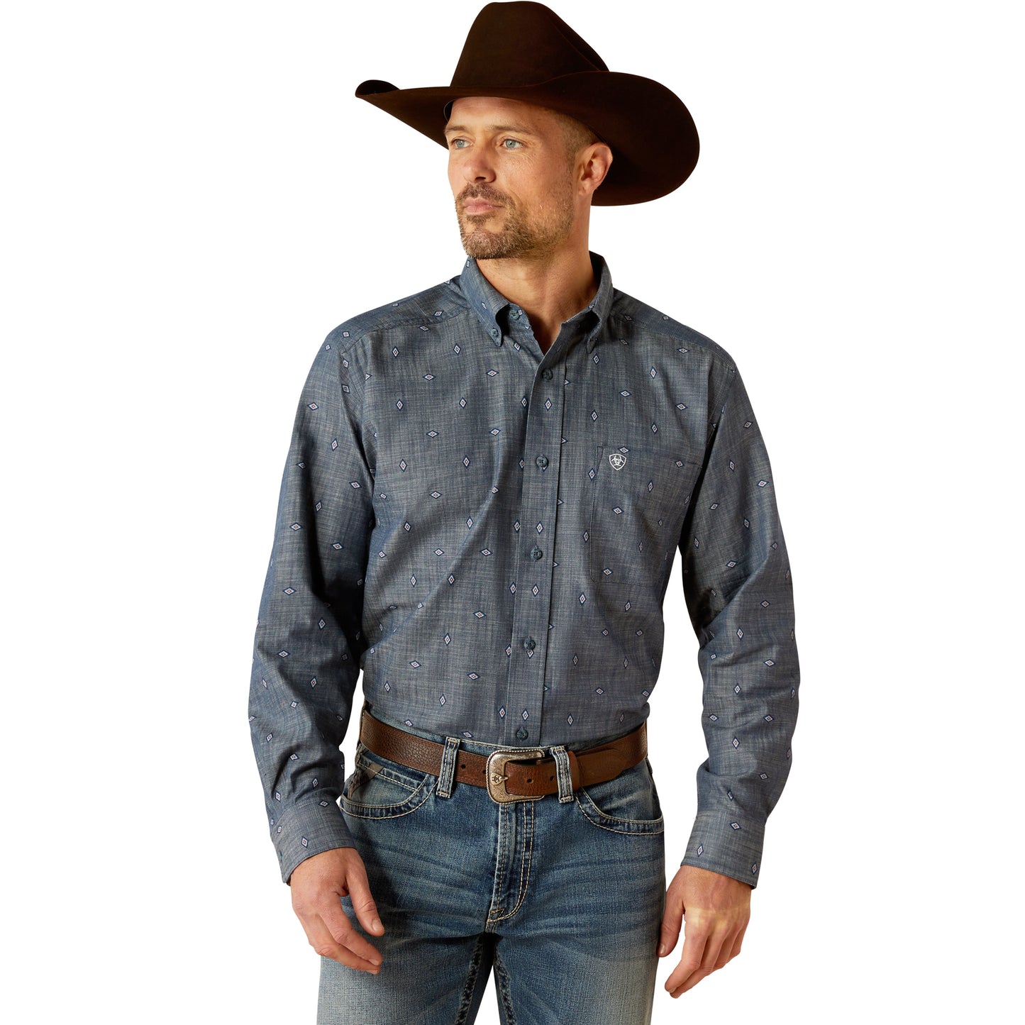 Ariat Mens Robert Classic Fit Long Sleeve Shirt - Chambray Blue