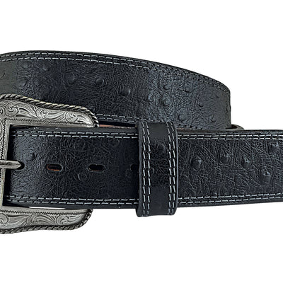 Roper Mens Belt 1.1/2" Genuine Leather with Ostrich Print Black