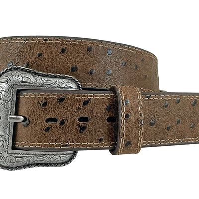 Roper Mens Belt 1.1/2" Genuine Leather with Ostrich Print Cocoa