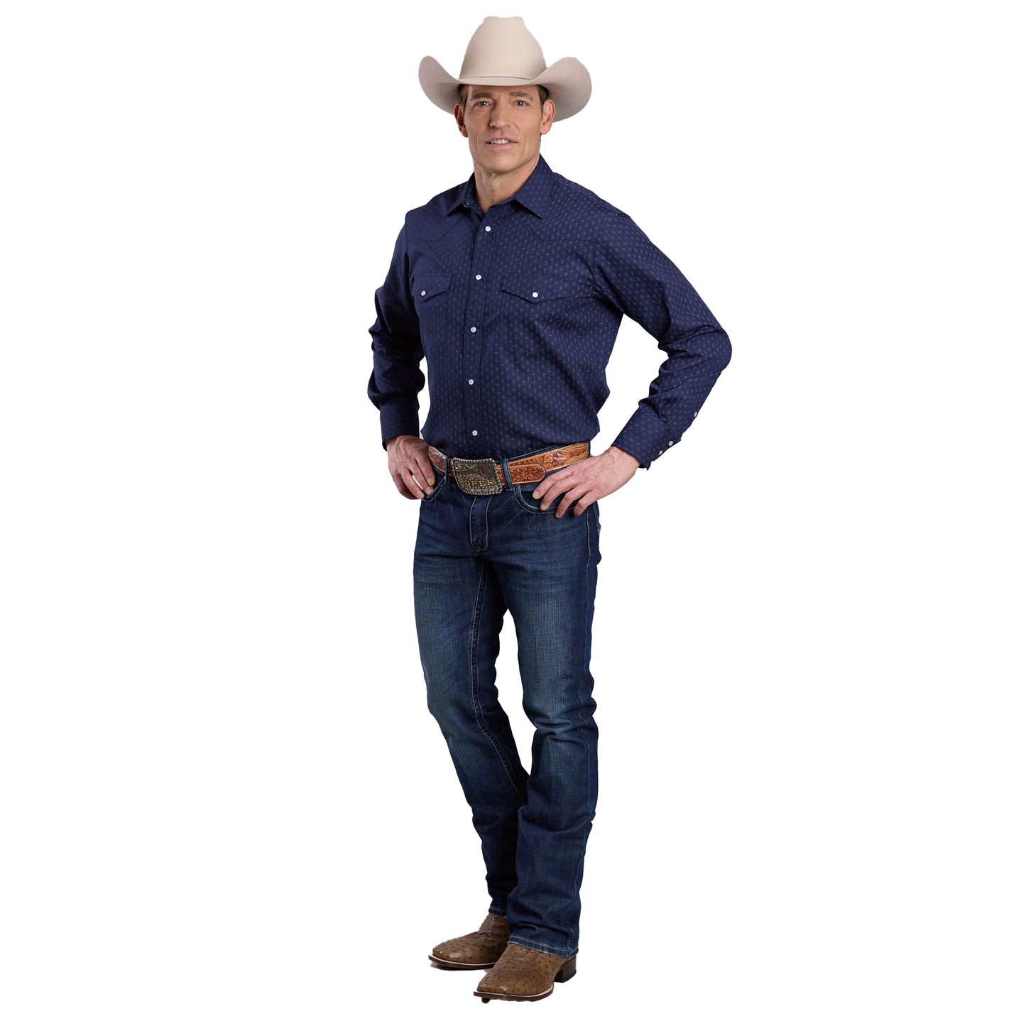Roper Men's Karman Classic 55/45 Collection Long Sleeve Shirt Print Blue - 01-001-0019-0260