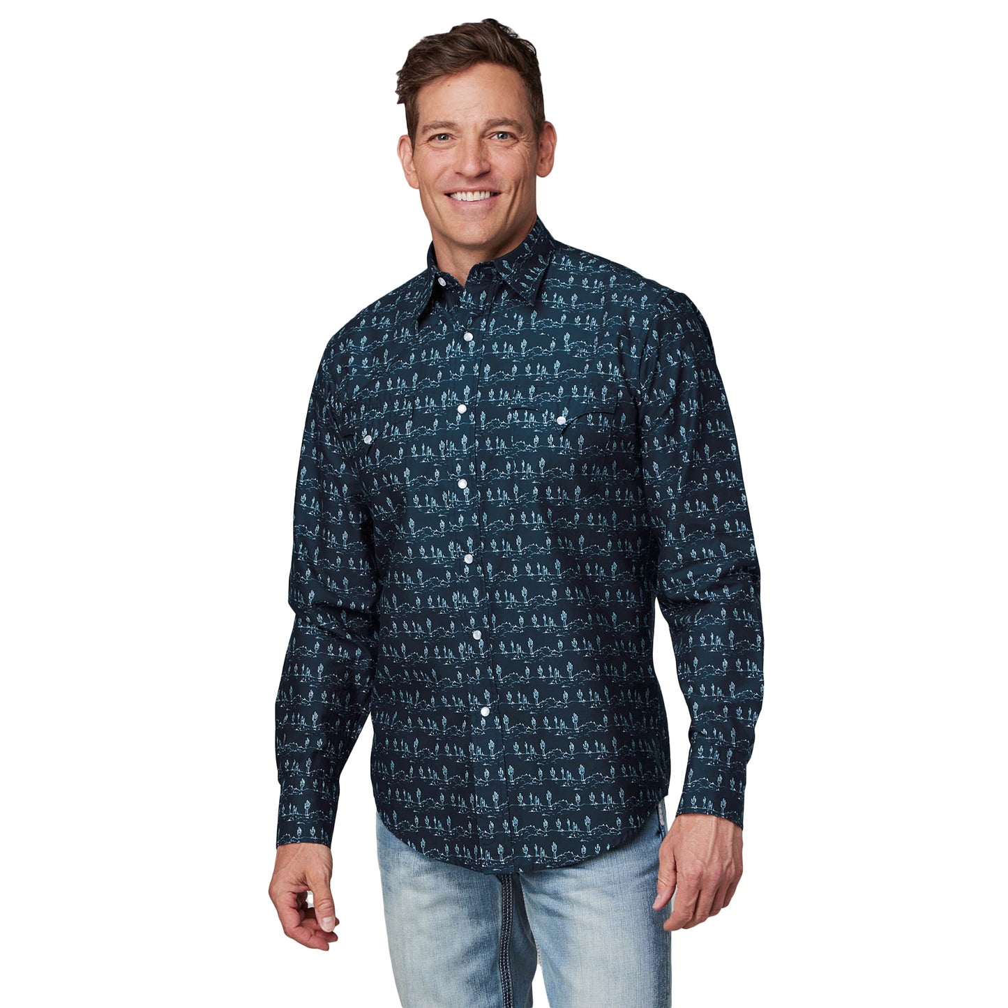 Roper Mens West Made Collection Long Sleeve Blue Print Shirt 03-001-0064-0469