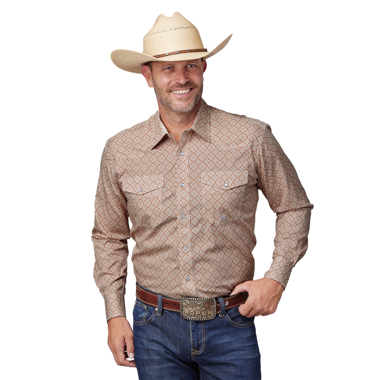 Roper Mens Amarillo Collection Long Sleeve Print Shirt Rust 03-001-0225-4031