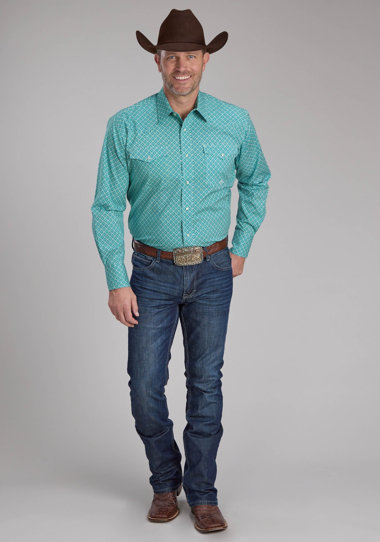 Roper Mens Amarillo Collection Long Sleeve Shirt Print Blue 03-001-0225-1100