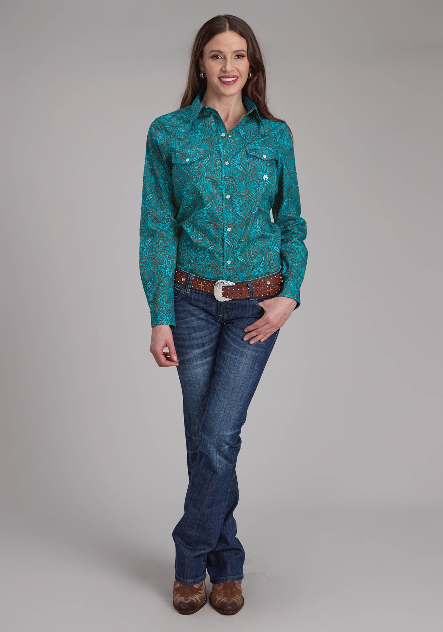 Roper Womens Amarillo Collection Long Sleeve Shirt Green 03-050-0225-1009