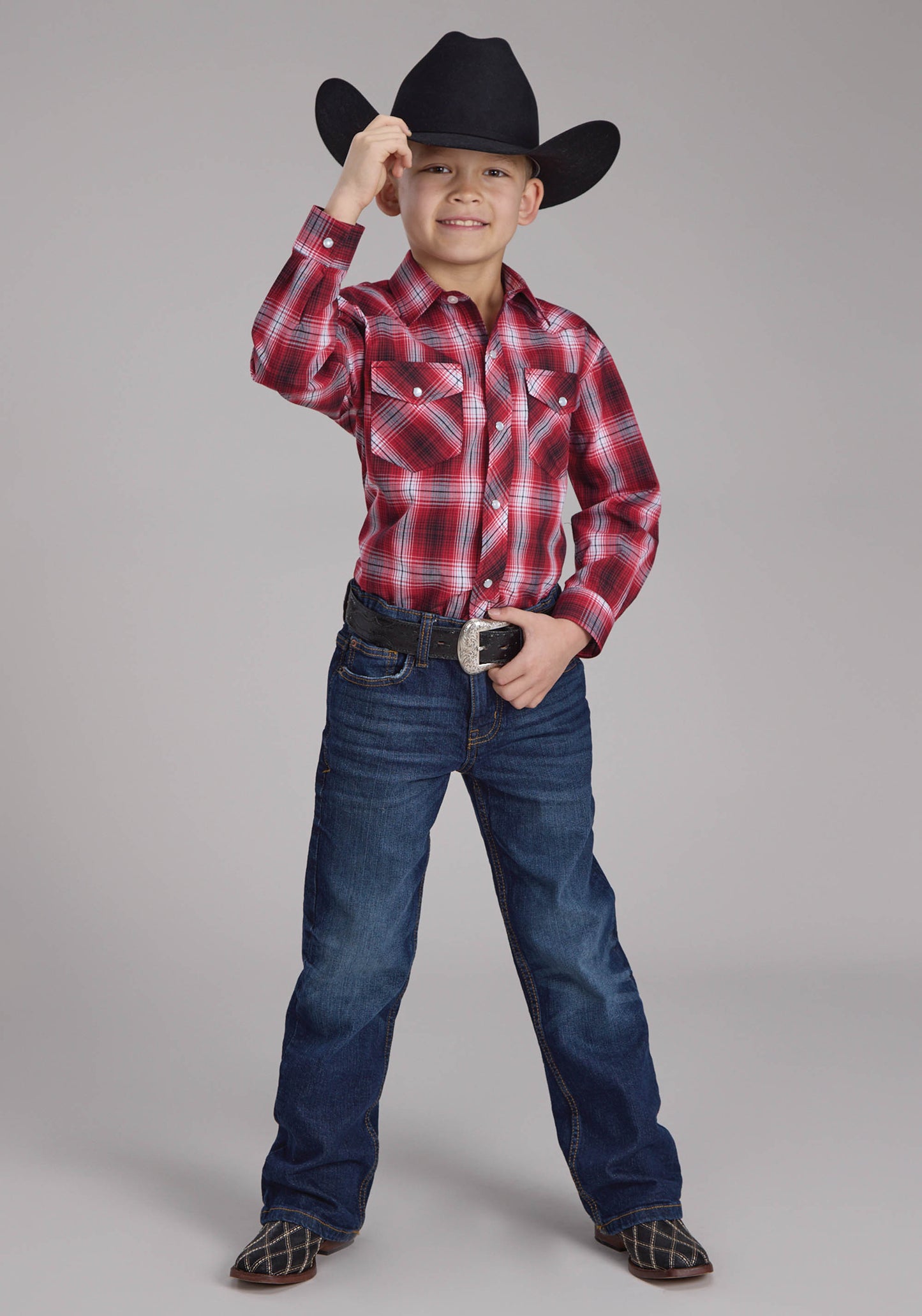 Roper Boys Karman Classic 55/45 Long Sleeve Plaid Shirt Plaid Red -01-030-0101-1073