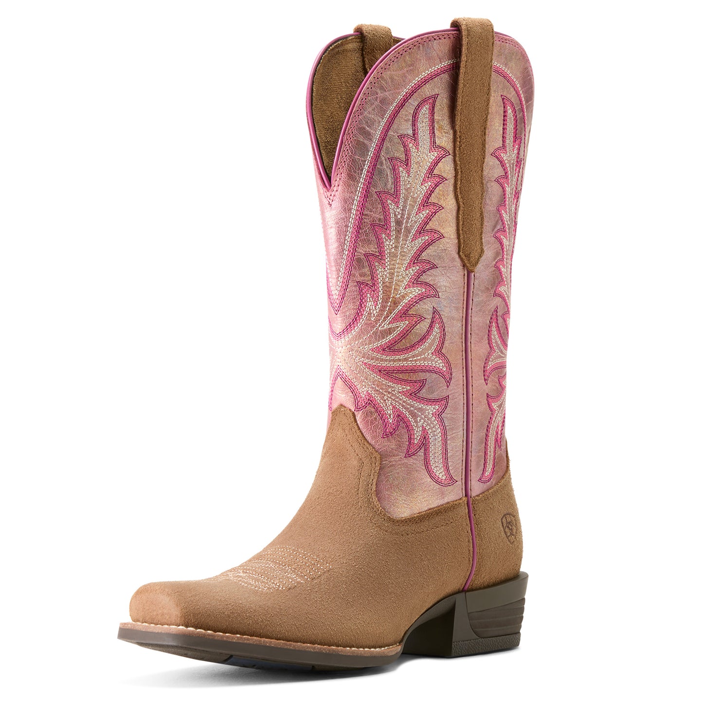 Ariat Women's Rock Creek Western Boot - Tawny Roughout/ Violet Pink Shine