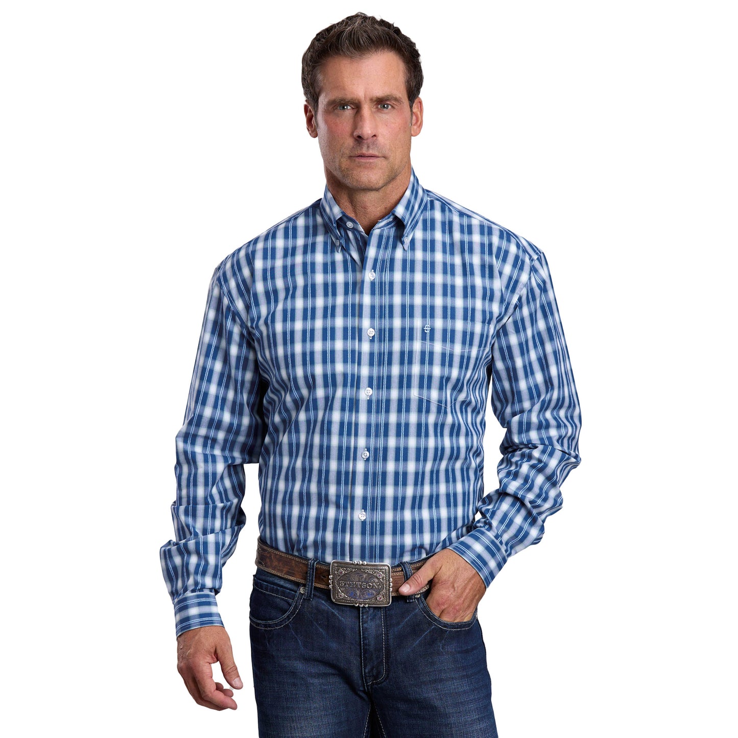 Stetson Men's Collection Long Sleeve Shirt Plaid Blue - 11-001-0579-4030