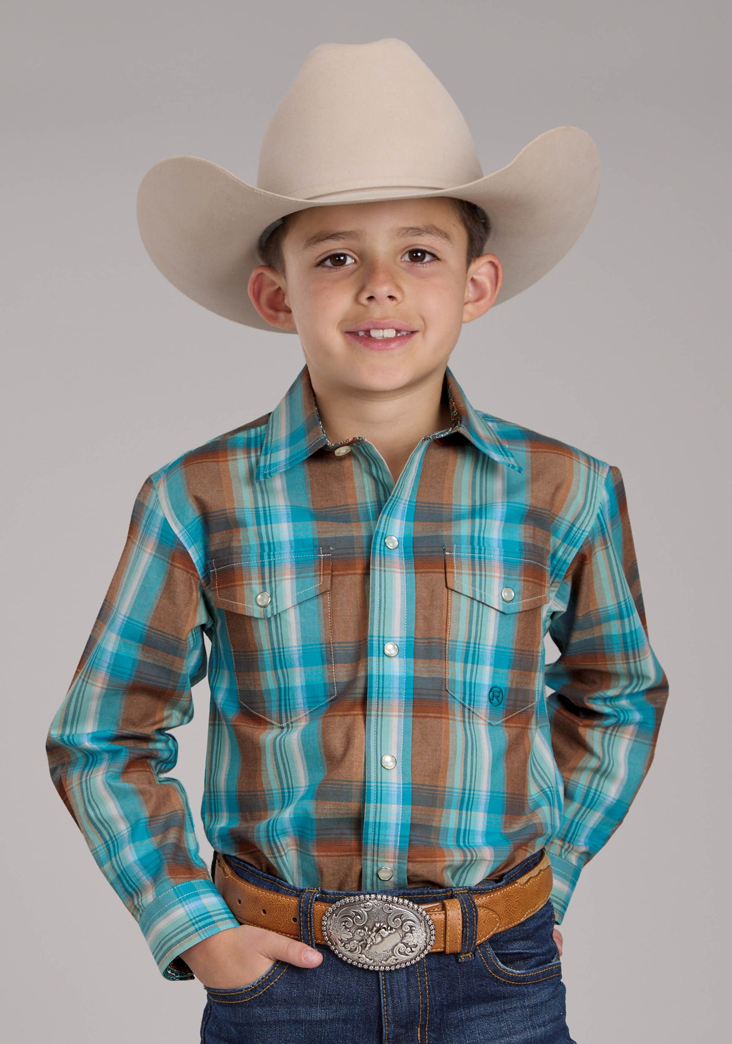 Roper Boys Amarillo Collection Long Sleeve Plaid Shirt 03-030-0278-3014