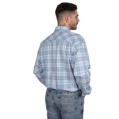 Just Country Men's Austin Full Button Workshirt - Light Blue Plaid