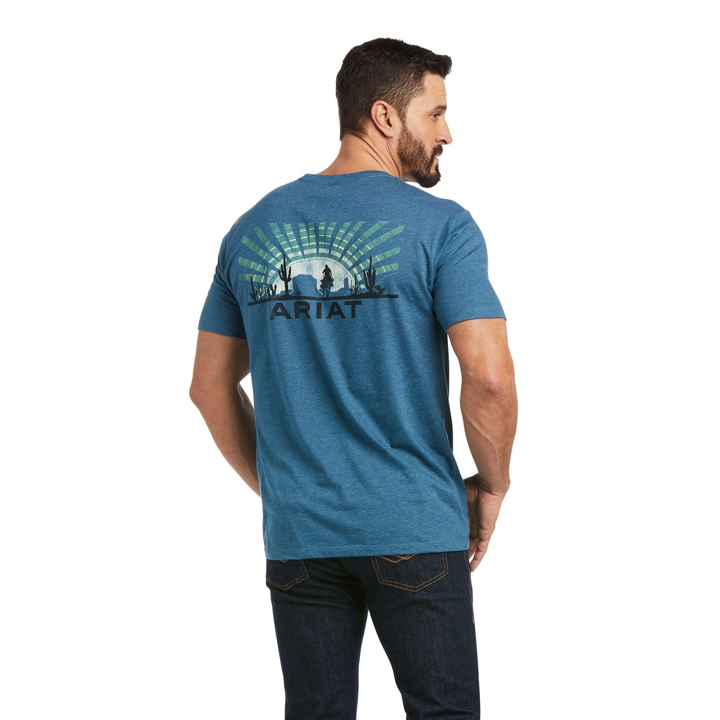 ARIAT MENS RISING SUN TEE STEEL BLUE HEATHER