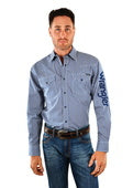 WRANGLER MENS GIBSON PRINT LOGO L/S SHIRT - NAVY
