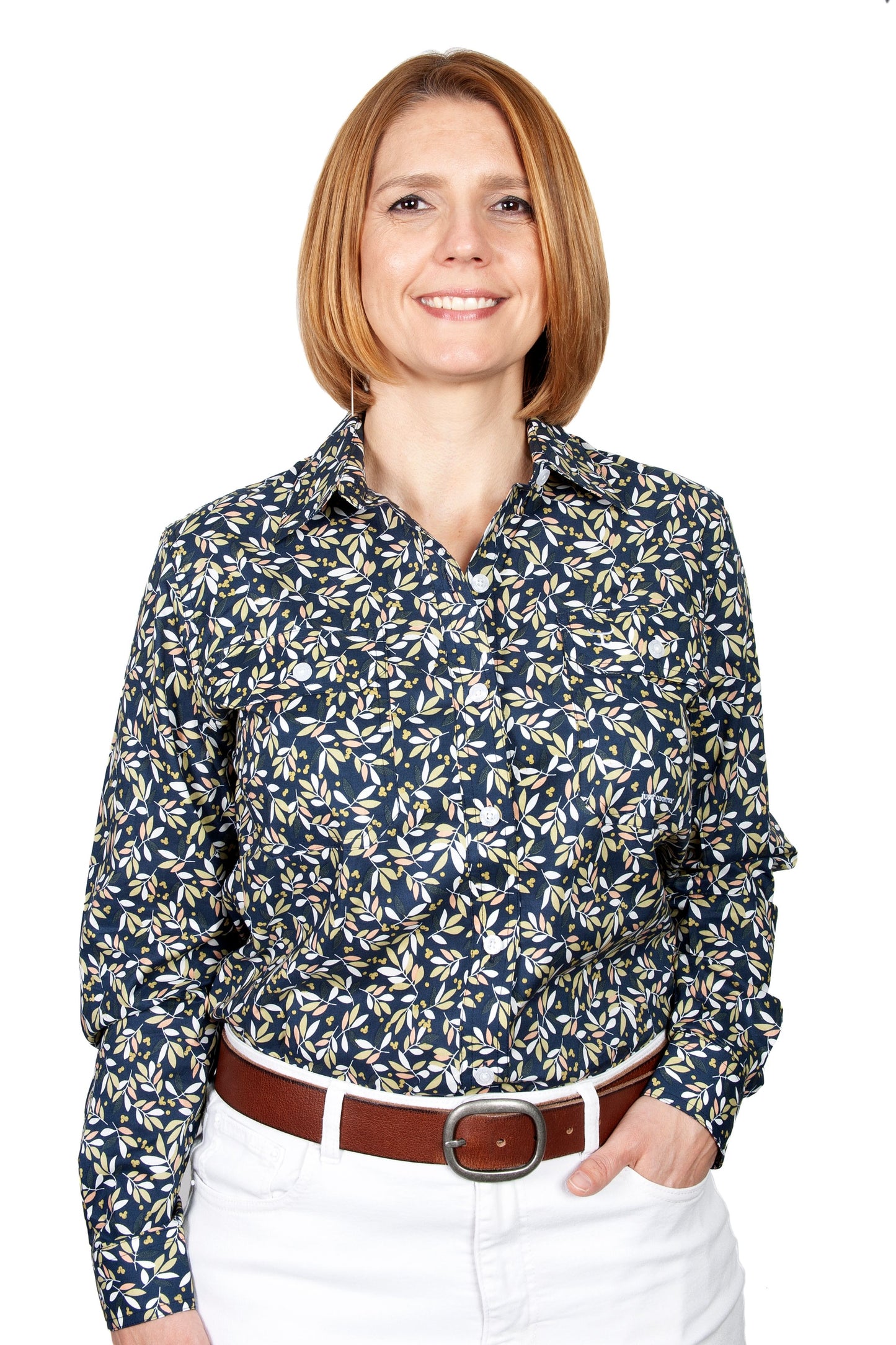 JUST COUNTRY WMNS ABBEY FULL BUTTON NAVY OLIVES