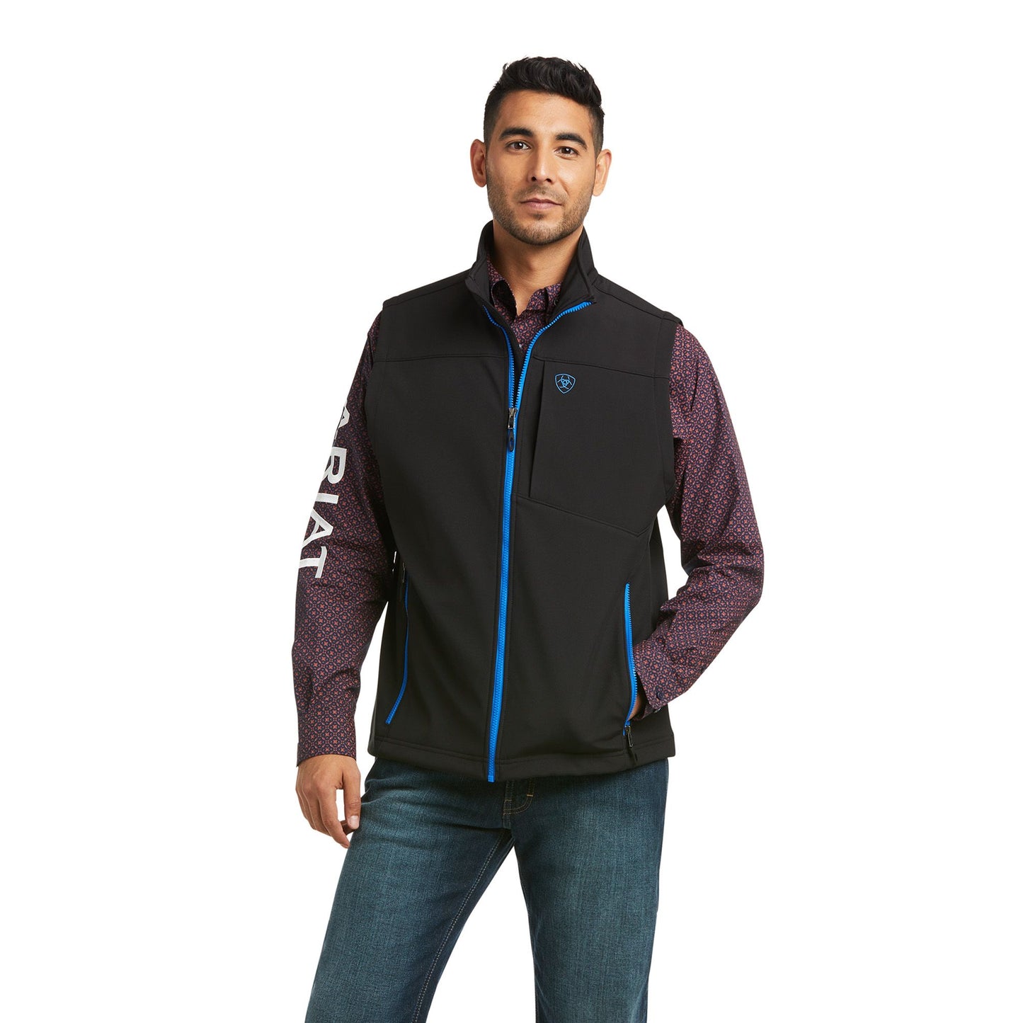 ARIAT MENS LOGO 2.0 SOFTSHELL VEST BLACK/COBALT