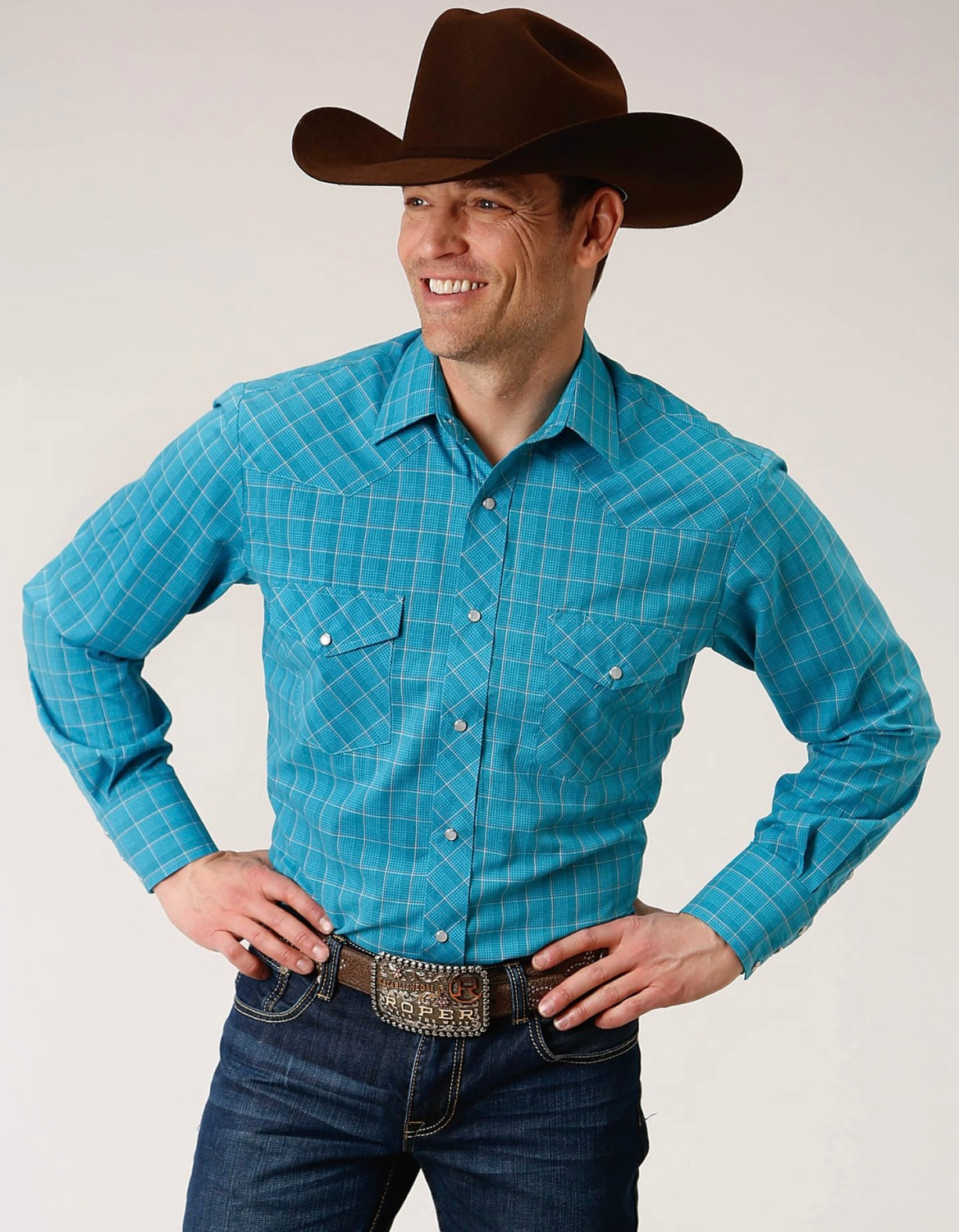 ROPER MENS KARMAN COLLECTION SHIRT PLAID BLUE