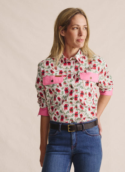 Kidman Women's Spencer Light Weight Full Button Work Shirt - White