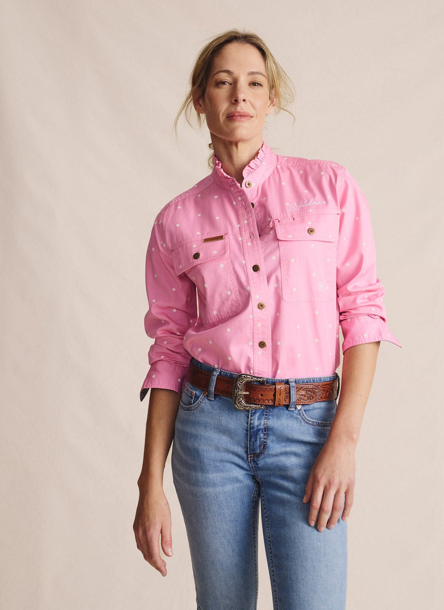 Kidman Women's Lilly Pilly  Light Weight Full Button Work Shirt - Pale Pink