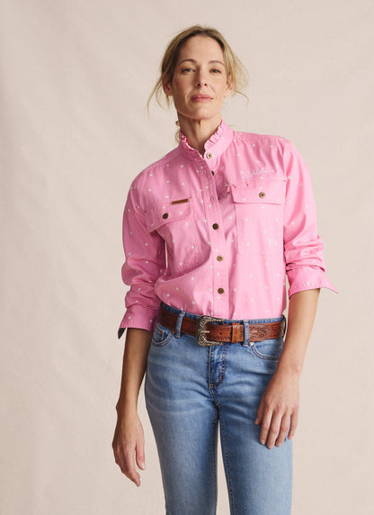 Kidman Women's Lilly Pilly  Light Weight Full Button Work Shirt - Pale Pink