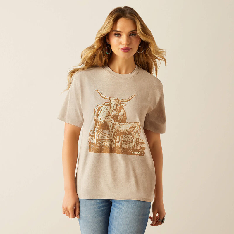 Ariat Women's Longhorn Tee - Oatmeal Heather