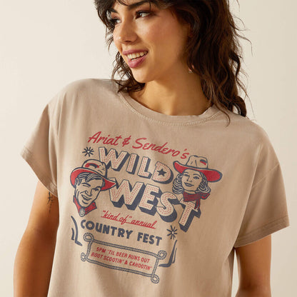 Ariat Women's Sendero Wild West Country Fest Tee - Savannah Tan Mineral Wash