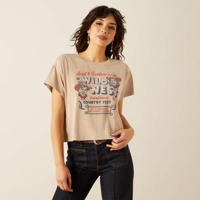Ariat Women's Sendero Wild West Country Fest Tee - Savannah Tan Mineral Wash