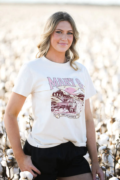 MaryG - Womens Classic Fit T-Shirt - "Home is Where the Heart Is" - Lighter Beige