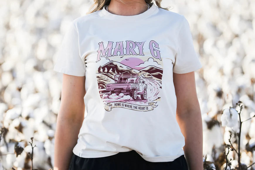 MaryG - Womens Classic Fit T-Shirt - "Home is Where the Heart Is" - Lighter Beige