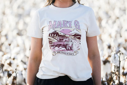 MaryG - Womens Classic Fit T-Shirt - "Home is Where the Heart Is" - Lighter Beige