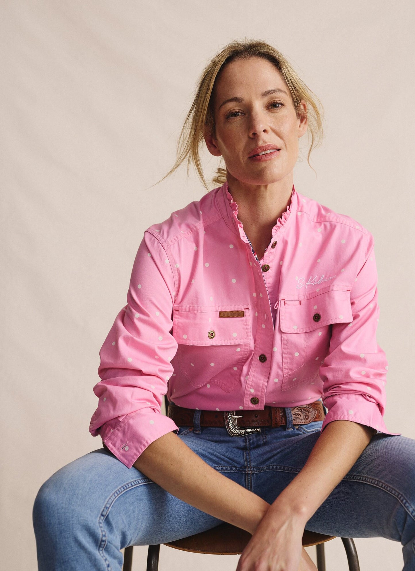 Kidman Women's Lilly Pilly  Light Weight Full Button Work Shirt - Pale Pink
